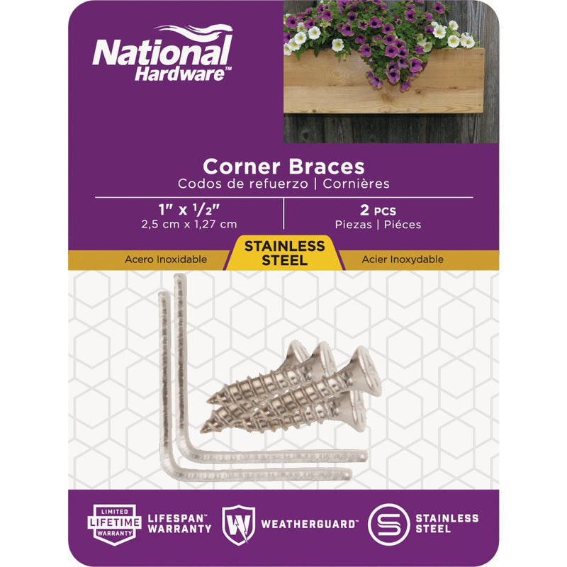 National Catalog V415 1 In. x 1/2 In. Stainless Steel Corner Brace (2-Count)