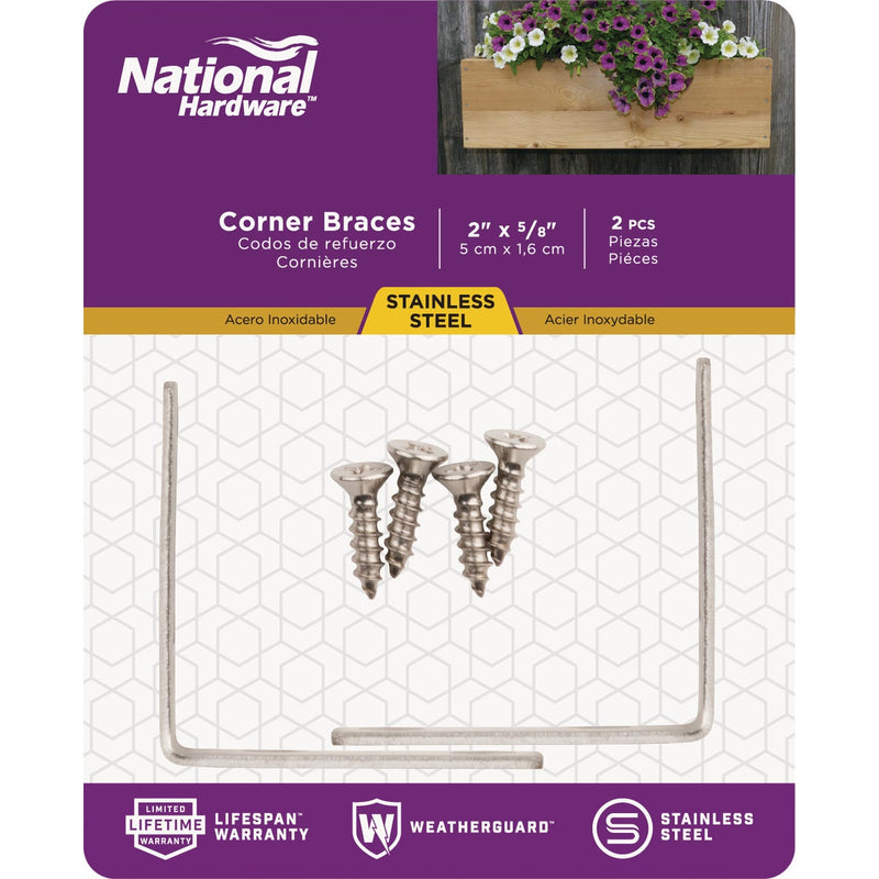 National Catalog V415 2 In. x 5/8 In. Stainless Steel Corner Brace (2-Count)