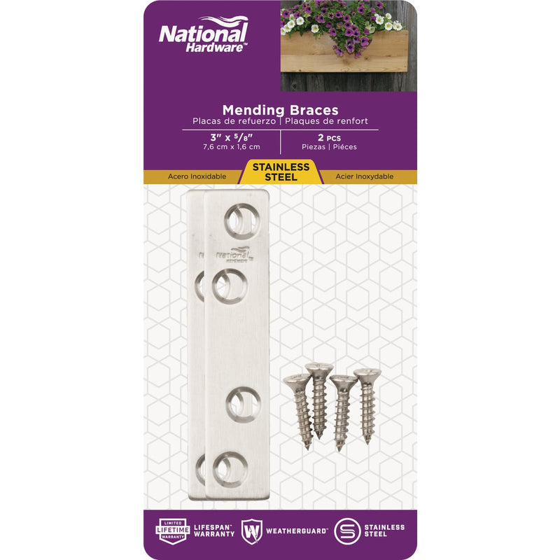 National Catalog 3 In. x 5/8 In. Stainless Steel Mending Brace (2-Count)