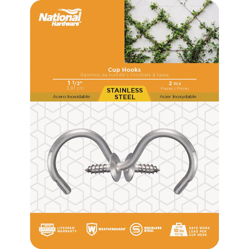 National 1-1/2 In. Stainless Steel Cup Hook