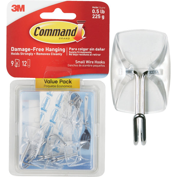 Command Clear Small Wire Hooks, 9 Hooks, 12 Strips