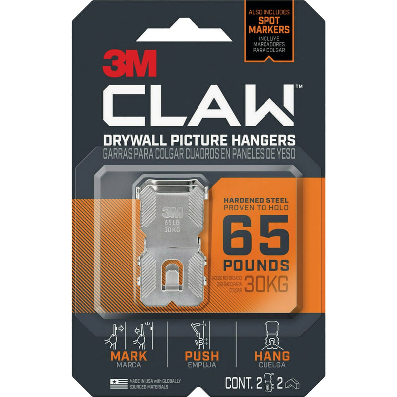 3M Claw Drywall Picture Hanger with Temporary Spot Marker, Holds 65 Lb., 2 Hangers, 2 Markers