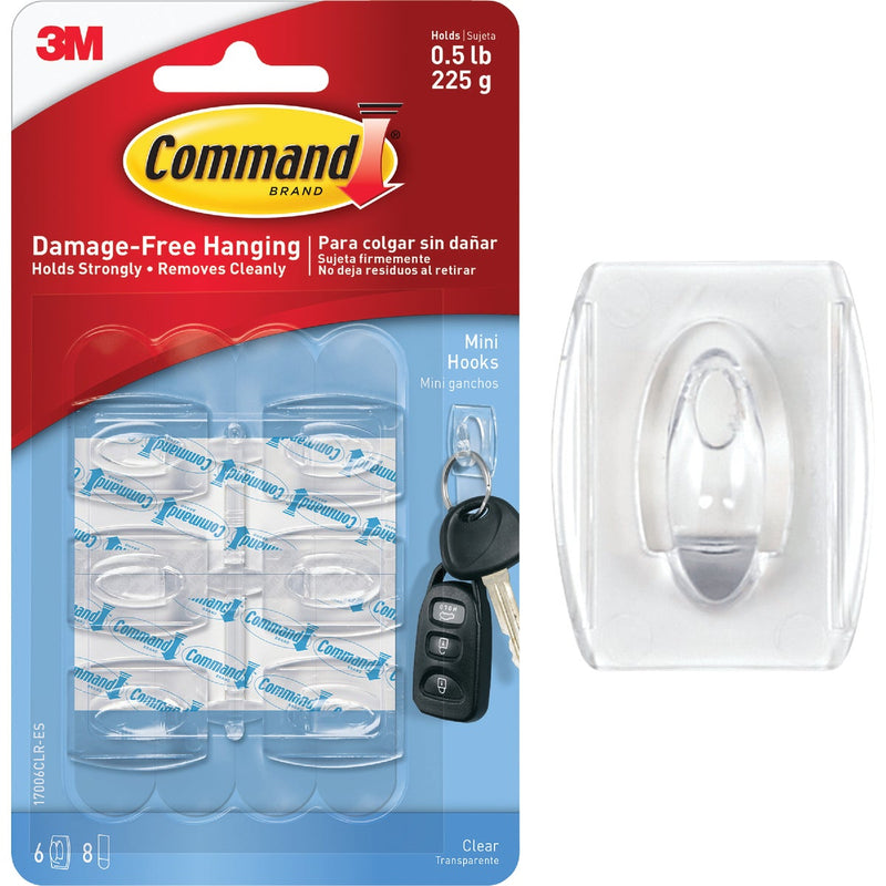 Command Clear Mini Hooks, 6 Hooks, 8 Strips