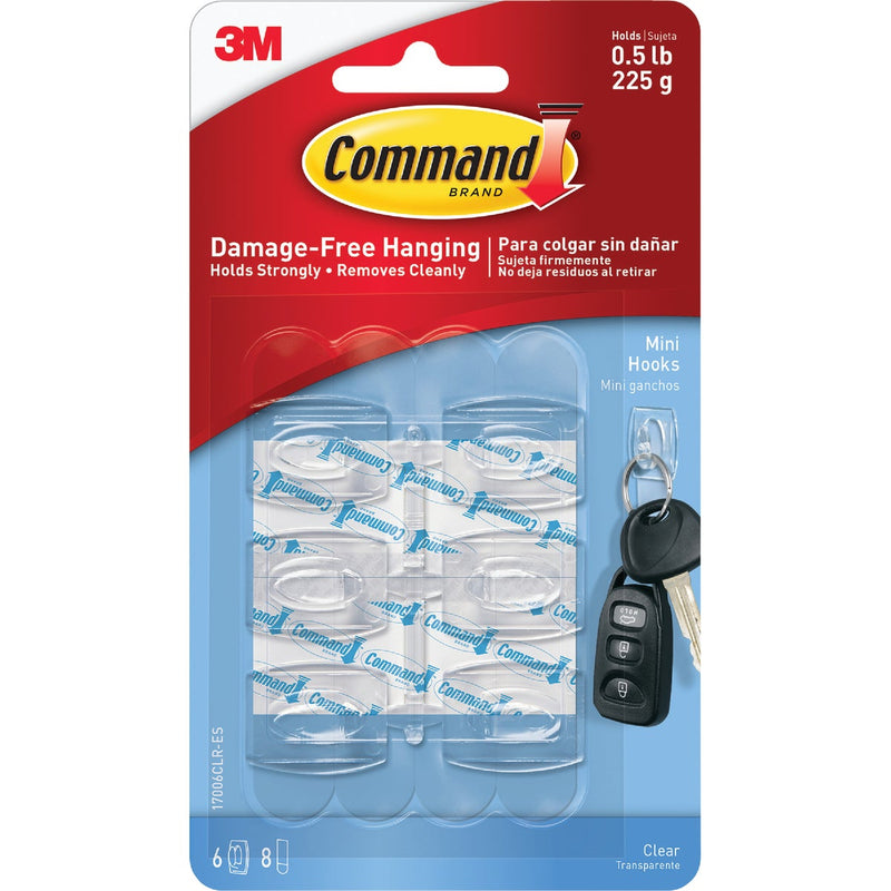 Command Clear Mini Hooks, 6 Hooks, 8 Strips