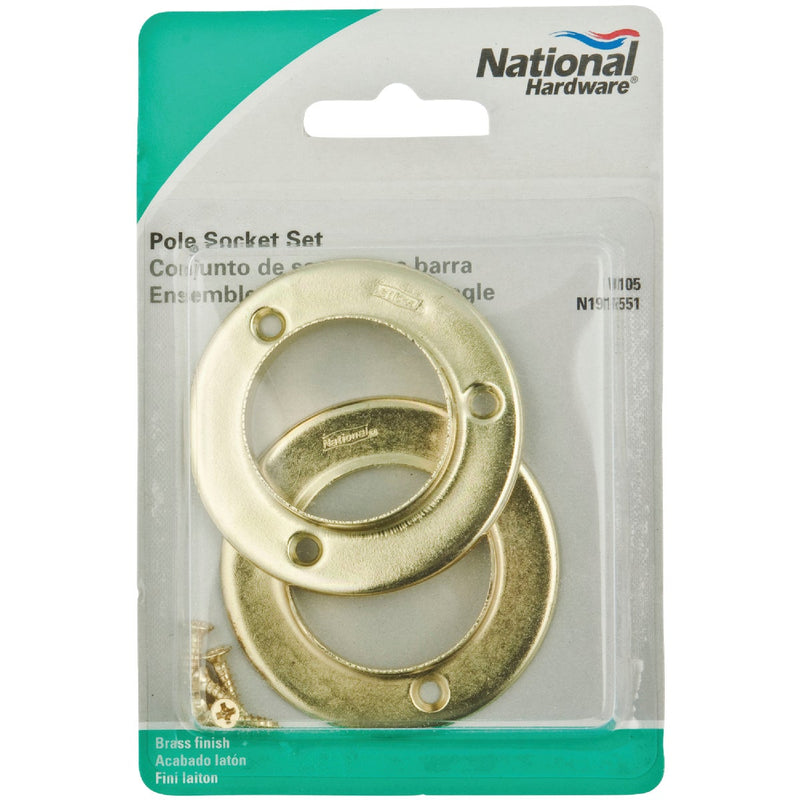 National 1-3/8 In. Steel Closet Rod Socket, Satin Brass (2-Pack)