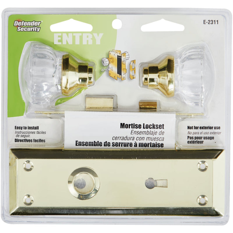 Defender Security Brass Keyed Mortise Entry Lock Set With Glass Knob