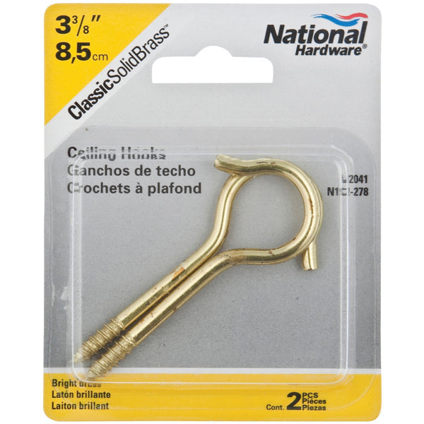 National #6 Solid Brass Ceiling Hook (2-Pack)