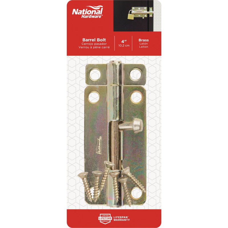 National 4 In. Brass Steel Door Barrel Bolt