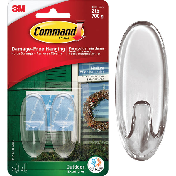 Command Outdoor Medium Clear Window Hooks, 2 Hooks, 4 Strips