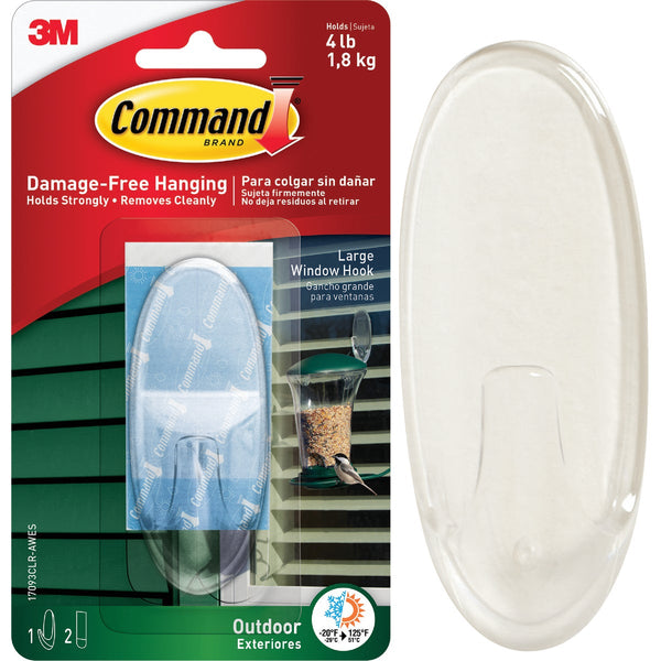 Command Outdoor Large Clear Window Hook, 1 Hook, 2 Strips