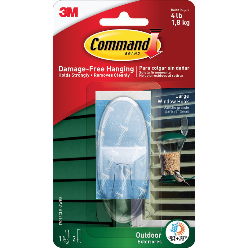 Command Outdoor Large Clear Window Hook, 1 Hook, 2 Strips