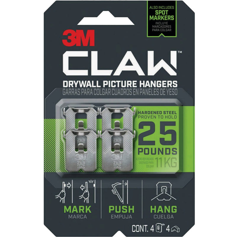 3M Claw Drywall Picture Hanger with Temporary Spot Marker, Holds 25 Lb., 4 Hangers, 4 Markers