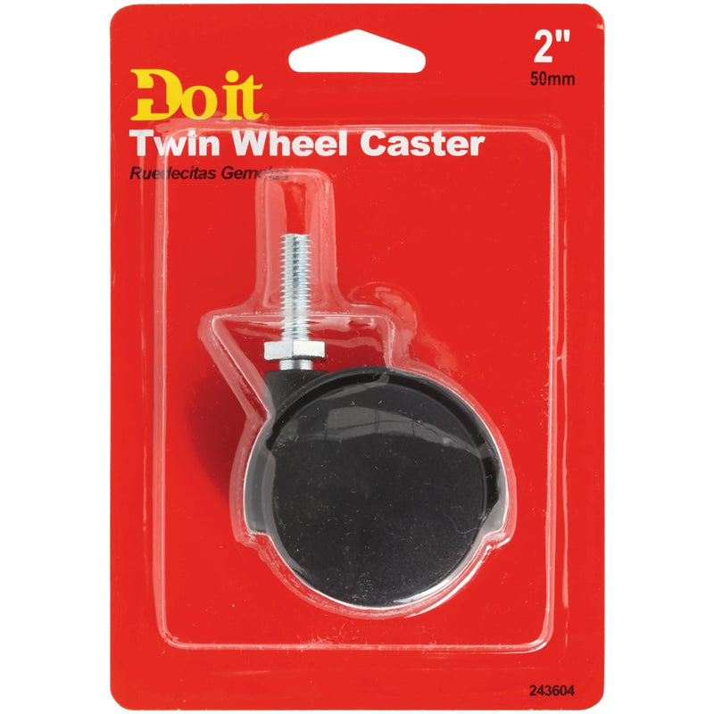 Do it 2 In. Dia. Black Twin Wheel Caster with 1 In. Threaded Stem (1-Count)