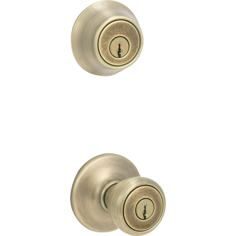 Kwikset Antique Brass Deadbolt and Door Knob Combo