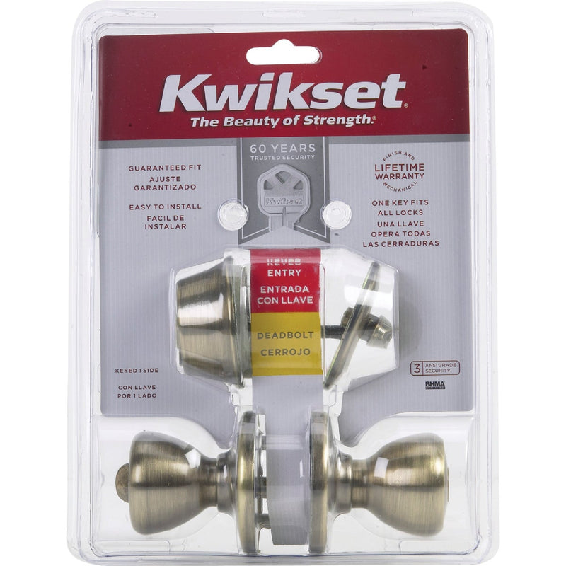 Kwikset Antique Brass Deadbolt and Door Knob Combo