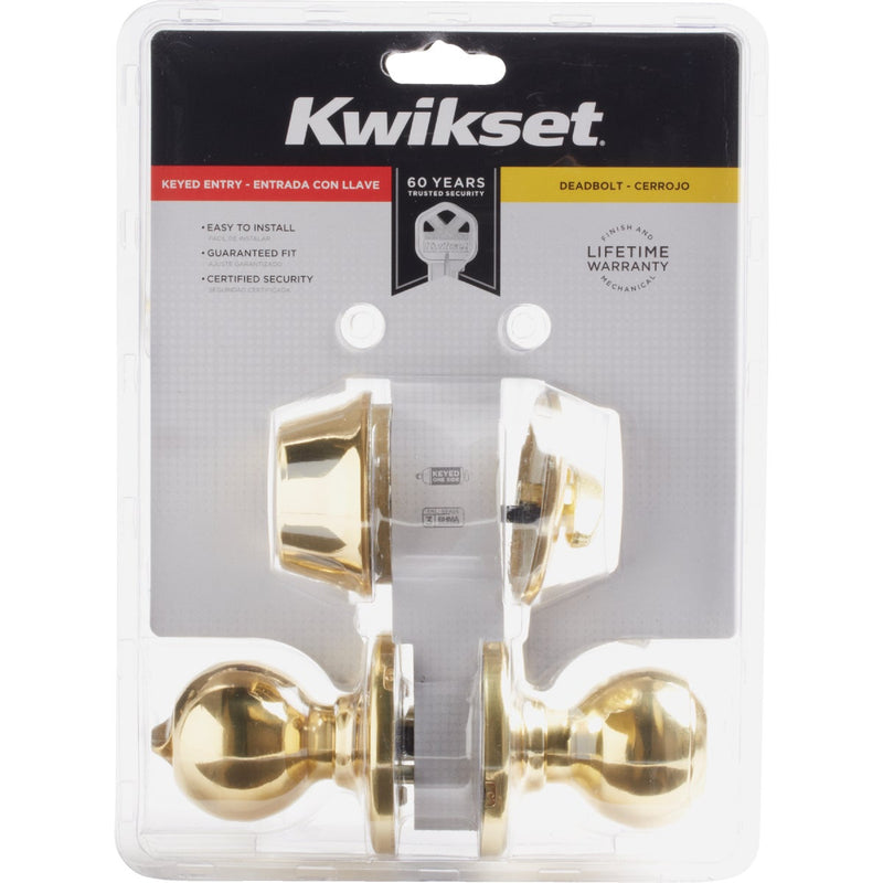 Kwikset Polo Polished Brass Deadbolt and Door Knob Combo