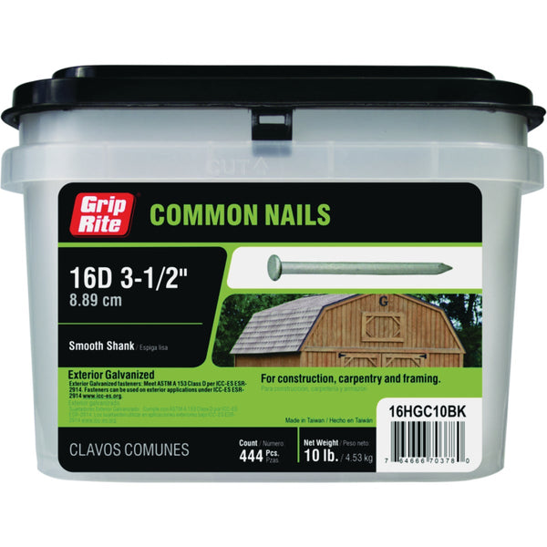 Grip-Rite 16d x 3-1/2 In. Hot Dipped Galvanized Common Nails (444 Ct., 10 Lb.)