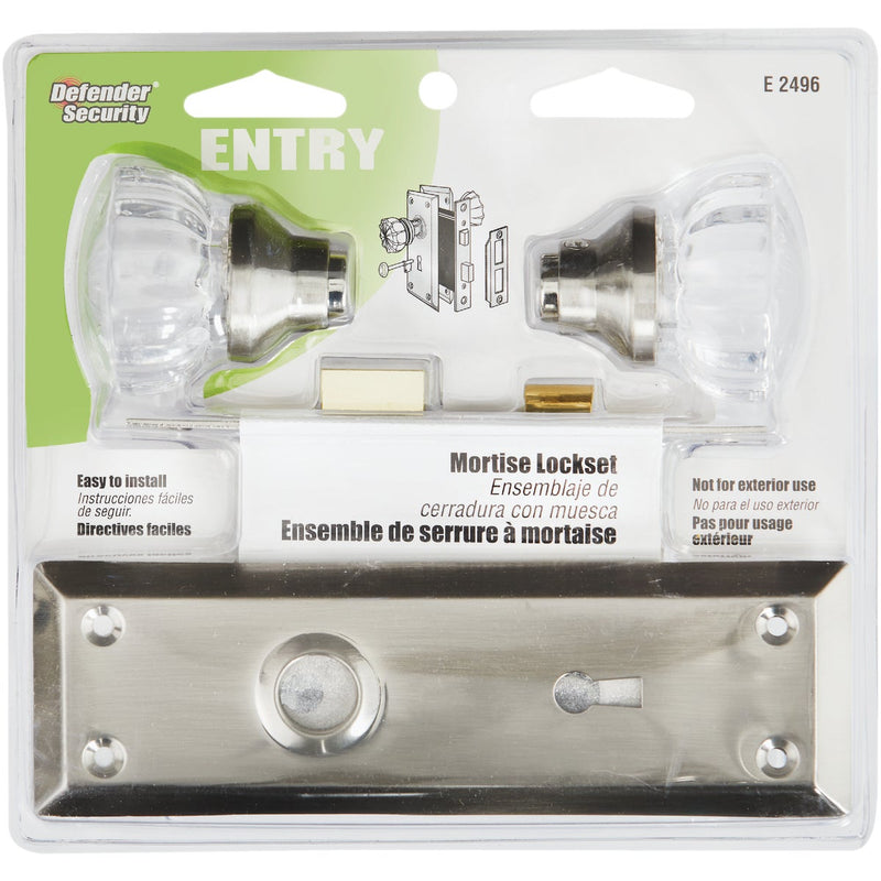 Defender Security Satin Nickel Keyed Mortise Entry Lock Set With Glass Knob