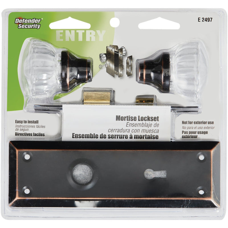 Defender Security Bronze Keyed Mortise Entry Lock Set With Glass Knob