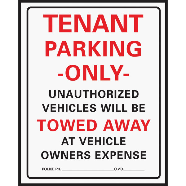 Hy-Ko Commercial Grade Plastic Sign, Tenant Parking Only