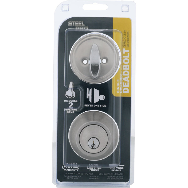 Steel Pro Satin Chrome Single Cylinder Deadbolt