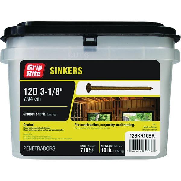 Grip-Rite 12d x 3-1/8 In. Coated Sinker Framing Nails (710 Ct., 10 Lb.)