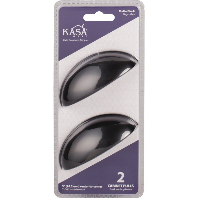 KasaWare 3-11/16 In. L. Matte Black 3 In. Center-to-Center Cup Pull (2-Pack)