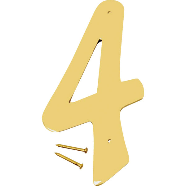 Hy-Ko 4 In. Polished Brass House Number Four