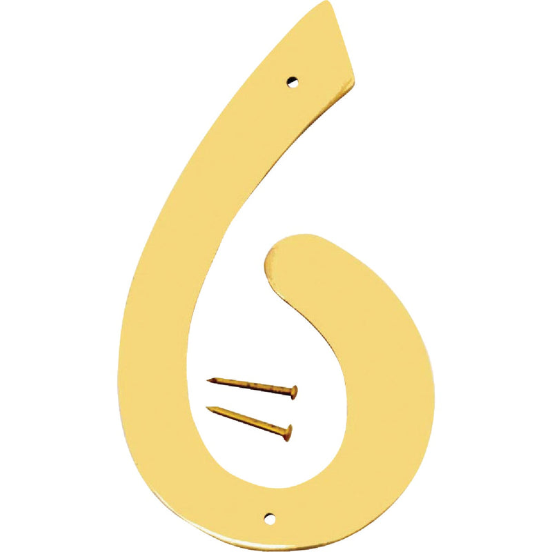 Hy-Ko 4 In. Polished Brass House Number Six