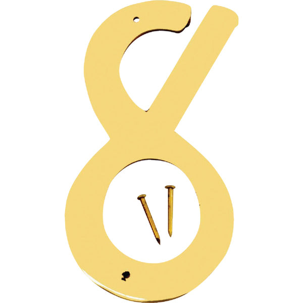 Hy-Ko 4 In. Polished Brass House Number Eight