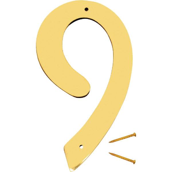Hy-Ko 4 In. Polished Brass House Number Nine