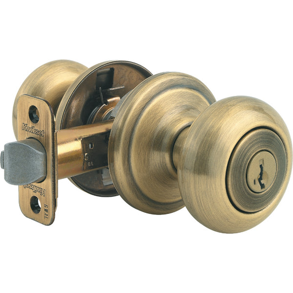 Kwikset Signature Series Antique Brass Juno Entry Door Knob with SmartKey