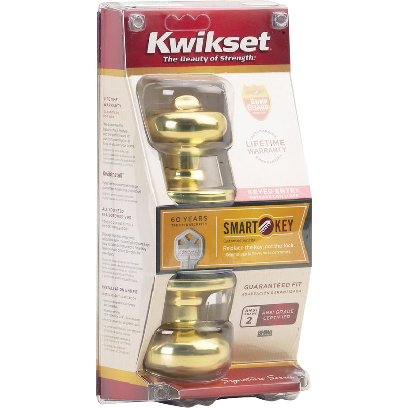 Kwikset Signature Series Polished Brass Juno Entry Door Knob with SmartKey