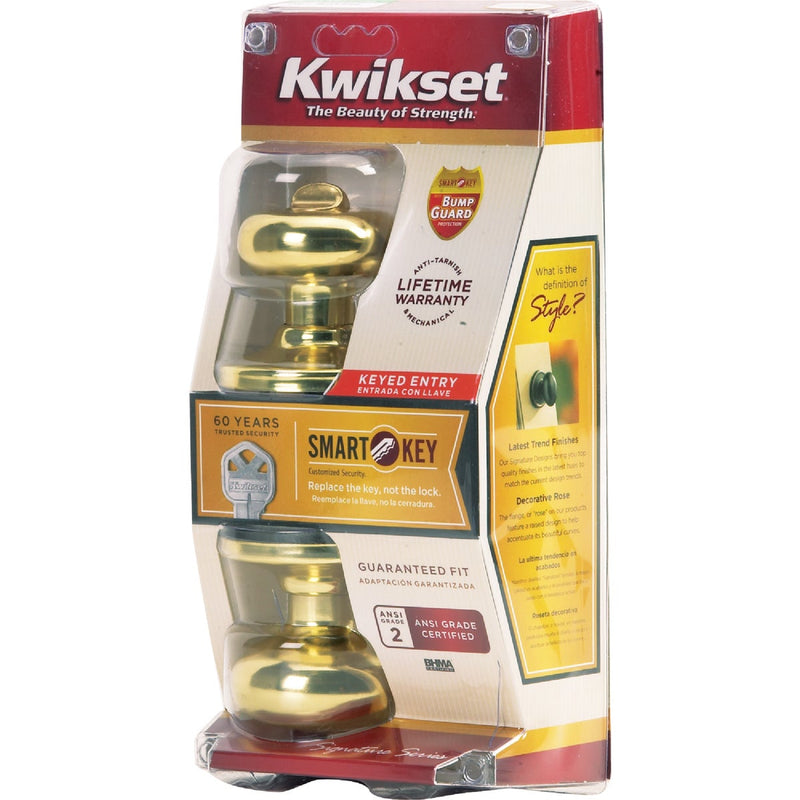 Kwikset Signature Series Polished Brass Juno Entry Door Knob with SmartKey