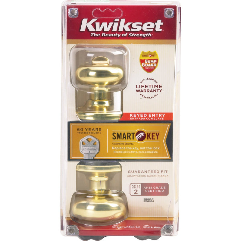 Kwikset Signature Series Polished Brass Juno Entry Door Knob with SmartKey