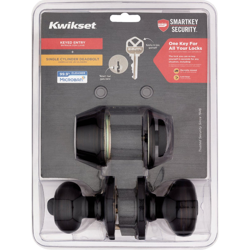 Kwikset Cove Venetian Bronze Deadbolt & Door Knob Combo with Smartkey