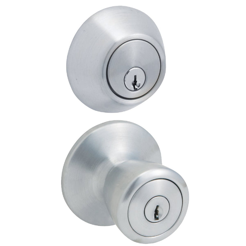 Steel Pro Satin Chrome Deadbolt and Door Knob Combo