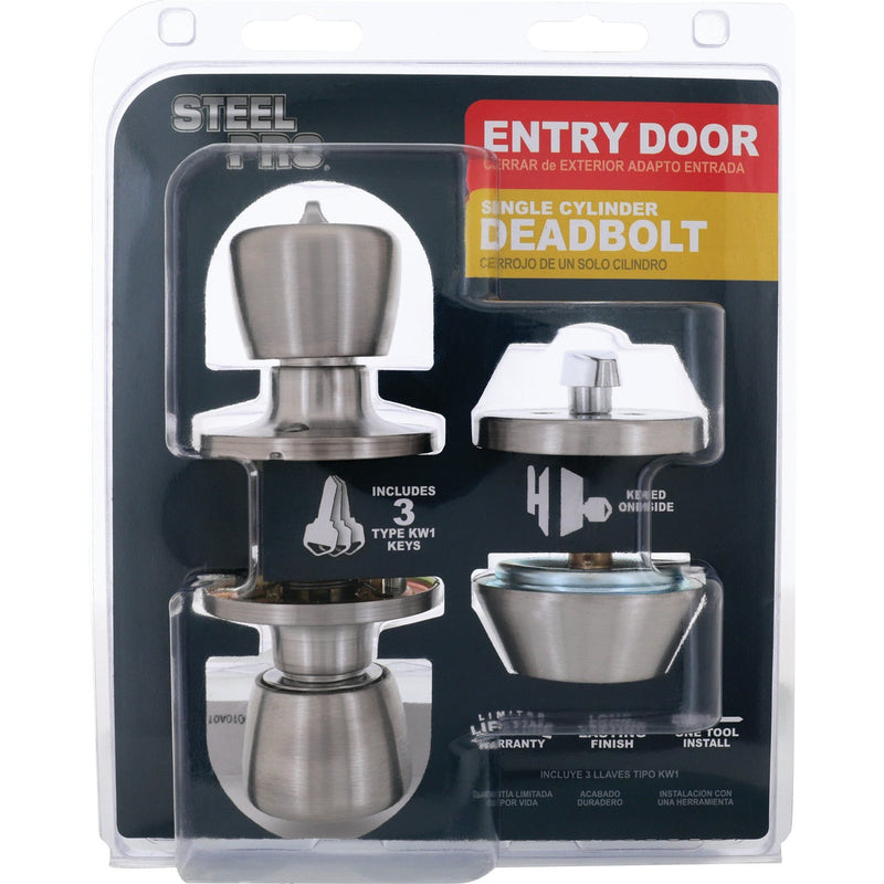 Steel Pro Satin Chrome Deadbolt and Door Knob Combo