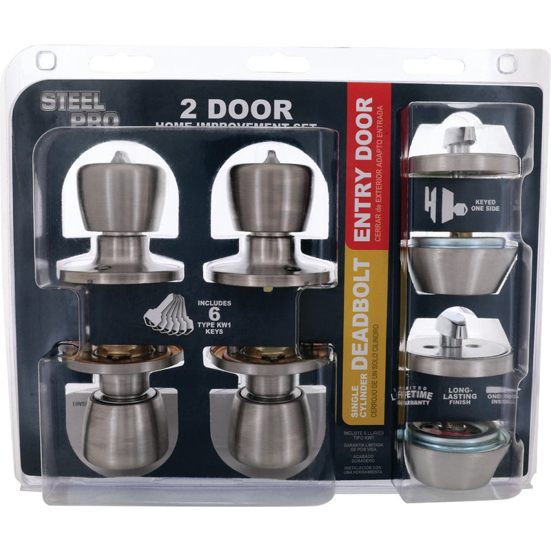 Steel Pro Satin Chrome Deadbolt and Door Knob Combo