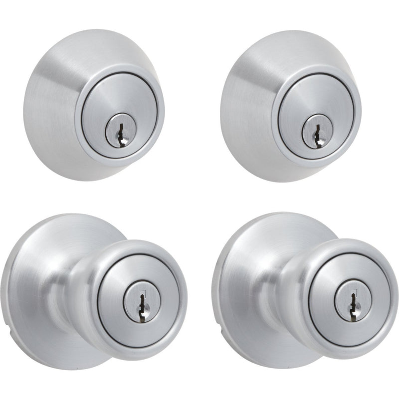 Steel Pro Satin Chrome Deadbolt and Door Knob Combo