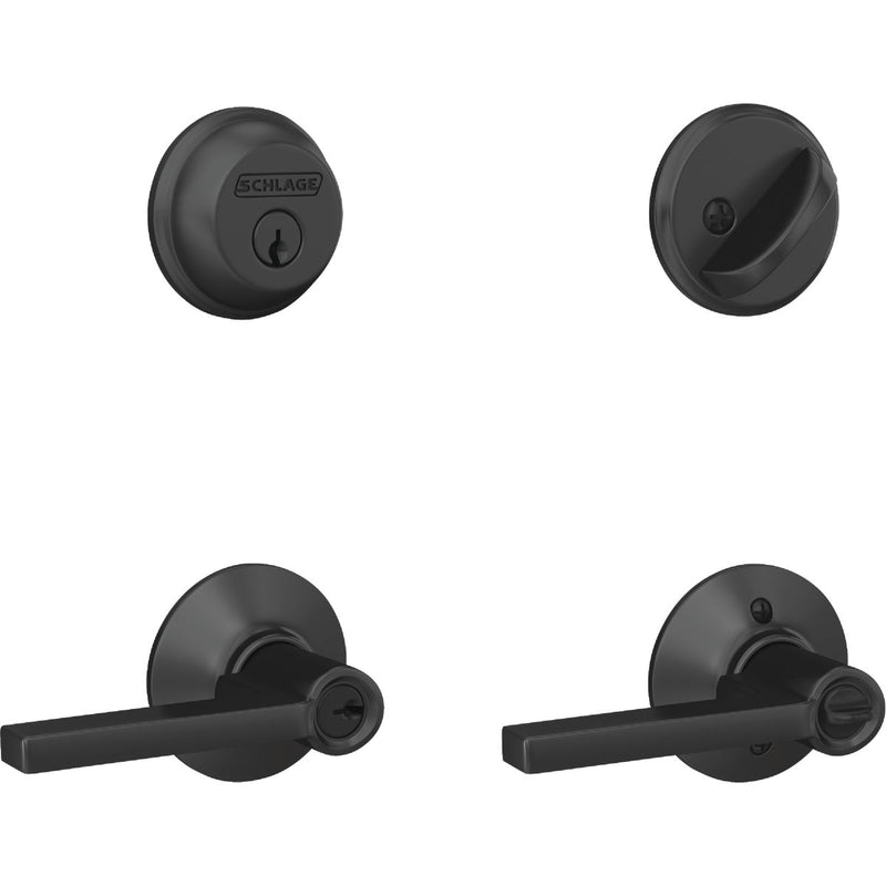 Schlage Matte Black Single Cylinder Deadbolt and Keyed Entry Latitude Lever Combo