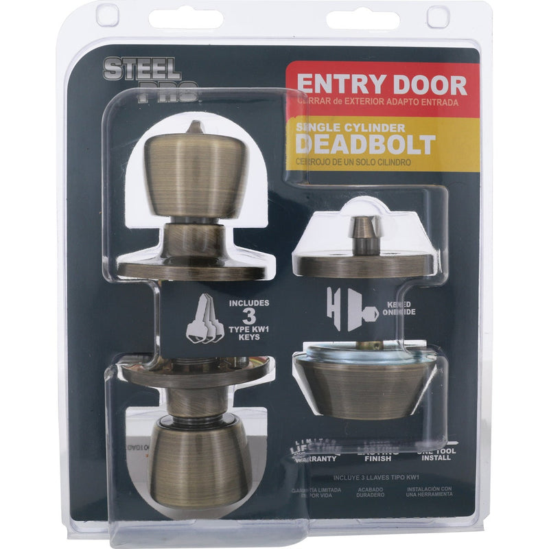 Steel Pro Antique Brass Deadbolt and Door Knob Combo