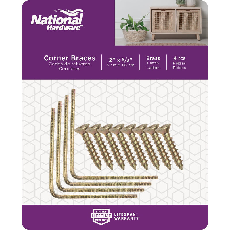 National Catalog V115 2 In. x 5/8 In. Brass Steel Corner Brace (4-Count)