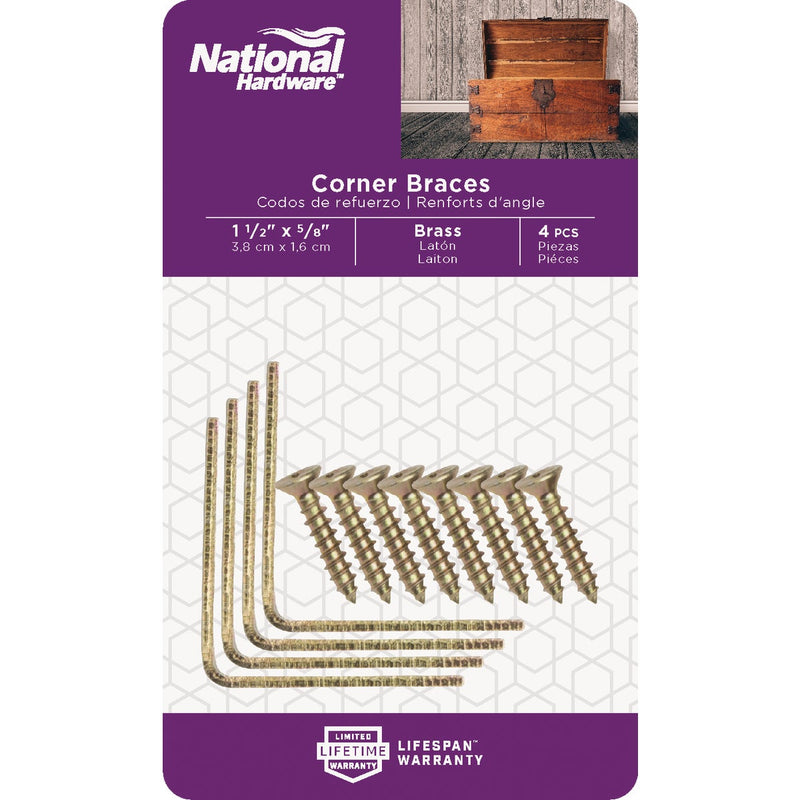 National Catalog V115 1-1/2 In. x 5/8 In. Brass Steel Corner Brace (4-Count)