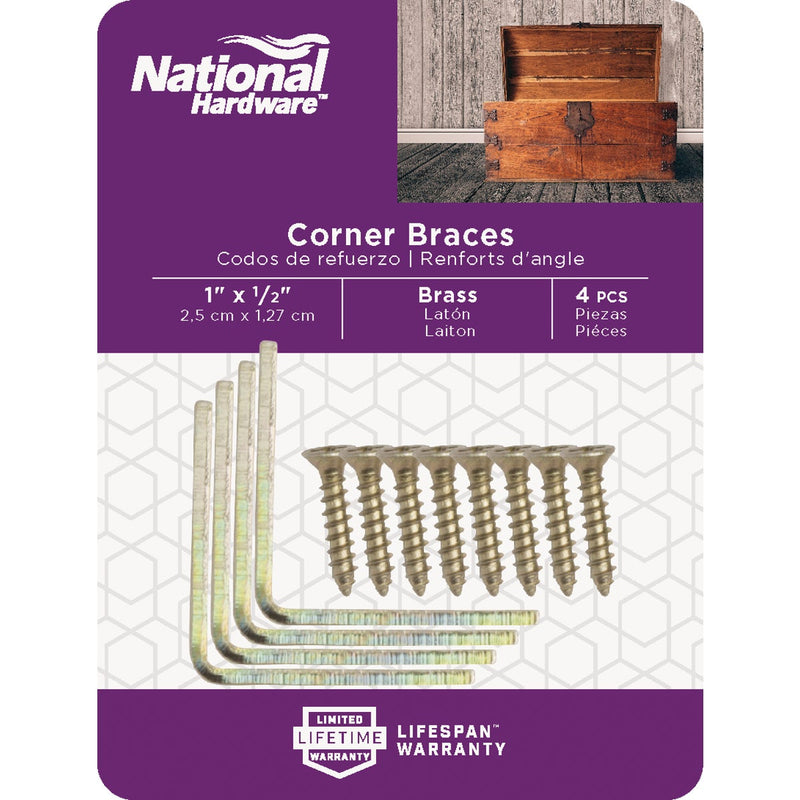 National Catalog V115 1 In. x 1/2 In. Brass Steel Corner Brace (4-Count)