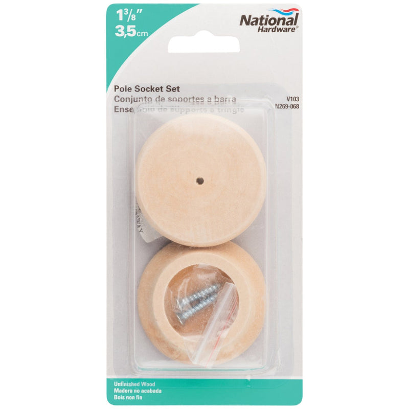 National 1-3/8 In. Wood Closet Rod Socket, Natural (2-Pack)