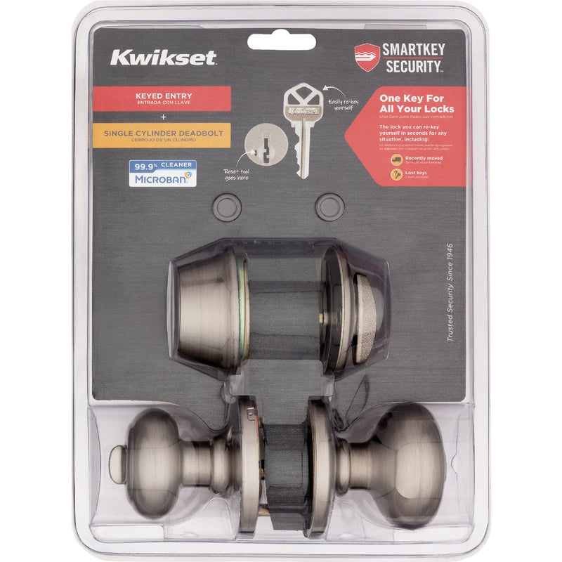 Kwikset Cove Satin Nickel Deadbolt & Door Knob Combo with Smartkey