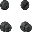 Schlage Matte Black Single Cylinder Deadbolt and Plymouth Keyed Entry Knob