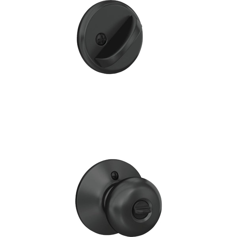 Schlage Matte Black Single Cylinder Deadbolt and Plymouth Keyed Entry Knob