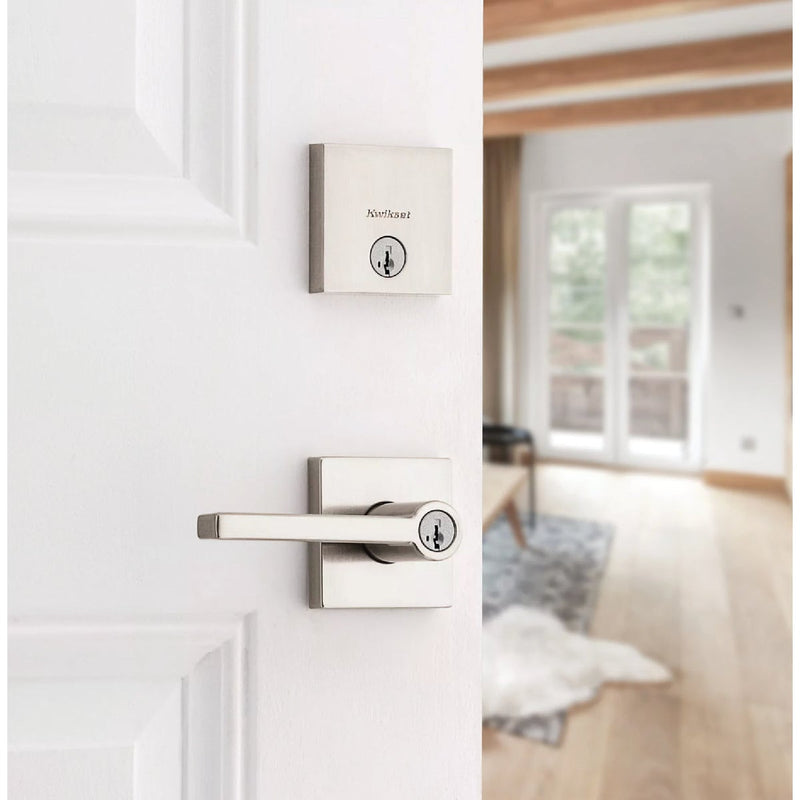 Kwikset Halifax Satin Nickel Deadbolt and Door Lever Combo With SmartKey